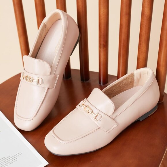 Women Nude Polyurethane Accent Buckle Leisure Slip On Walking Flats Shoes - Picture 8 of 9